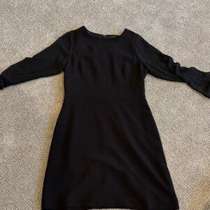 Ann Taylor Petite Sheer Sleeve Black Dress, Size 2P